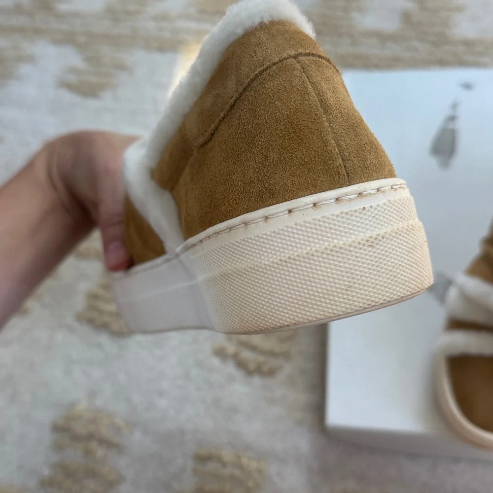 NWOT MAJE  Tan and White Faux Fur Sneakers